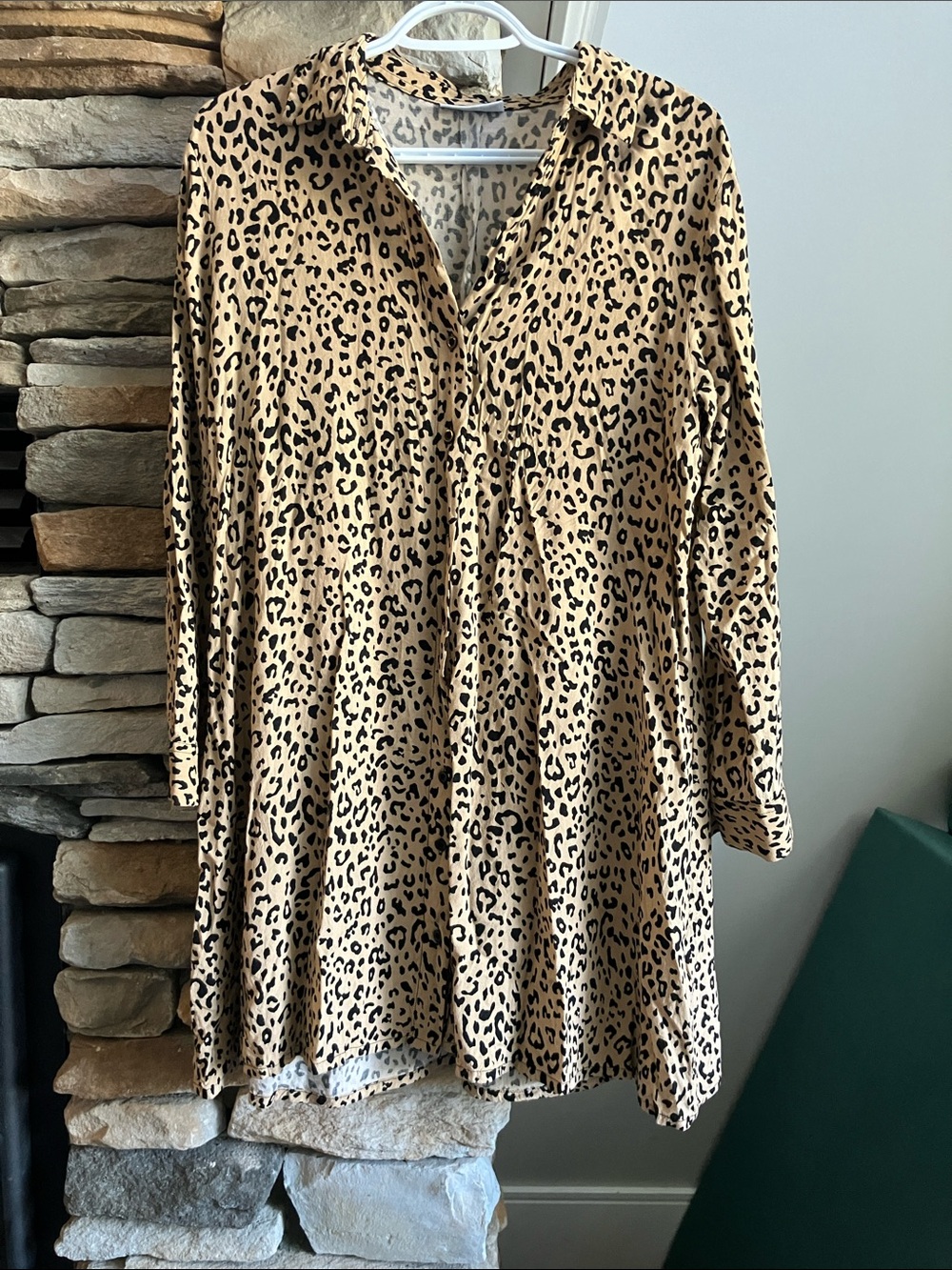 Leopard Print Tan Midi Shirt Dress